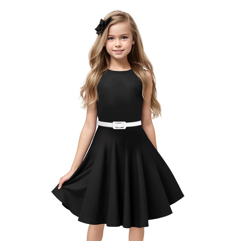 HB HBB MAGIC Girls Vintage Dress 50s Retro Twirling Special Occasion Dresses Size 6-14 Sleeveless Kids Dress Black - Image 1